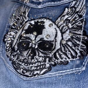 NWT Sky Skull Blue Denim Jeans Embroidered Rhinestone Crystals  Size29 (9/10)